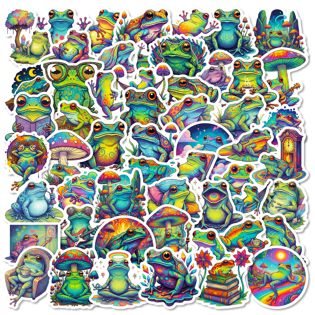 56/112 Pcs Reusable Cartoon Frog Decal Stickers for DIY Helmet Skateboard Guitar Piano Notebook Stationery Box Suitcase Fridge