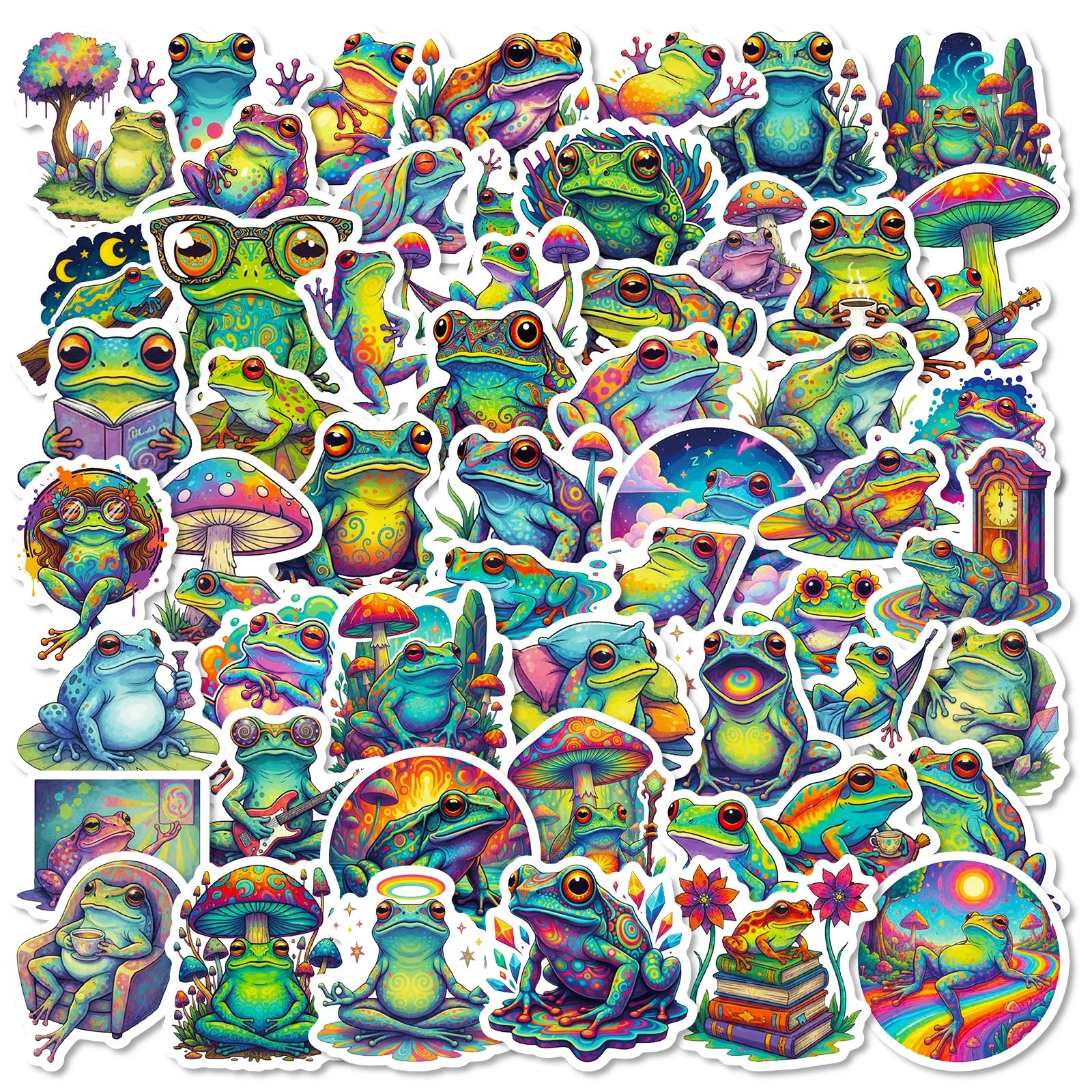 56/112 Pcs Reusable Cartoon Frog Decal Stickers for DIY Helmet Skateboard Guitar Piano Notebook Stationery Box Suitcase Fridge