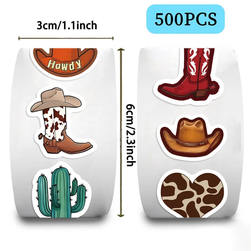 500PCS Vintage Cowboy Sticky Paper Sticker Labels Thank You Sticker Sealing DIY Decoration Scrapbooking Supplies for Kids