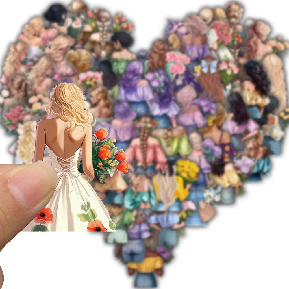50PCS Flower Girl Sticker Motorcycle Aesthetic Cartoon Coffee Graffiti Luggage Aesthetic Motorcycle Skateboard Waterproof Sticke