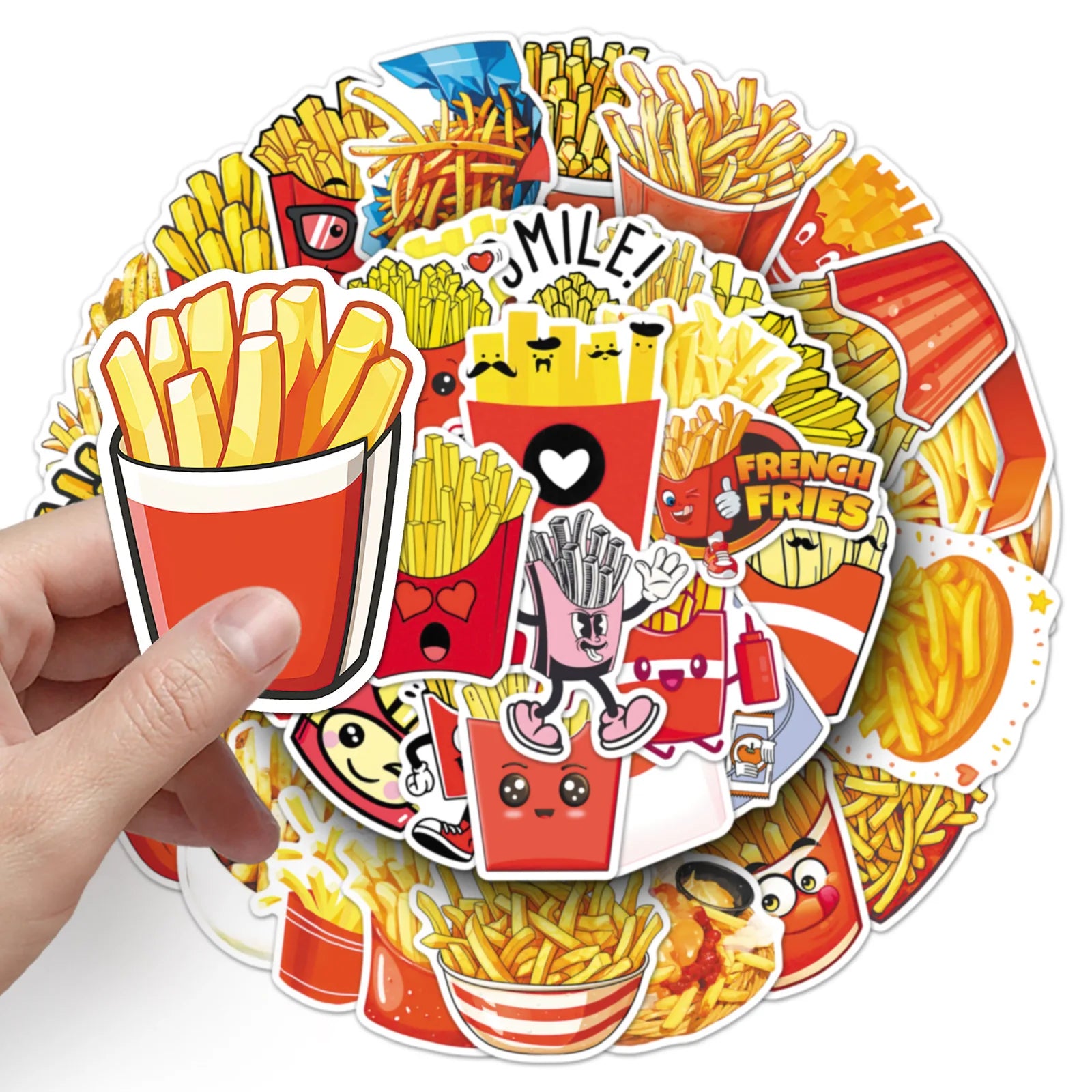 50/100PCS Cartoon French Fry Stickers Delicious Fried Food Graffiti Waterproof Decoration Water Cup Refrigerator Stickers