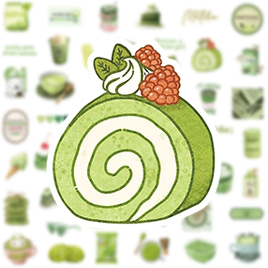 50/100Pcs Green Coffee Cake Fresh Style Stickers DIY for Notebook Skate Phone Helmet Album Fridge Removable Fade Resistant Decal