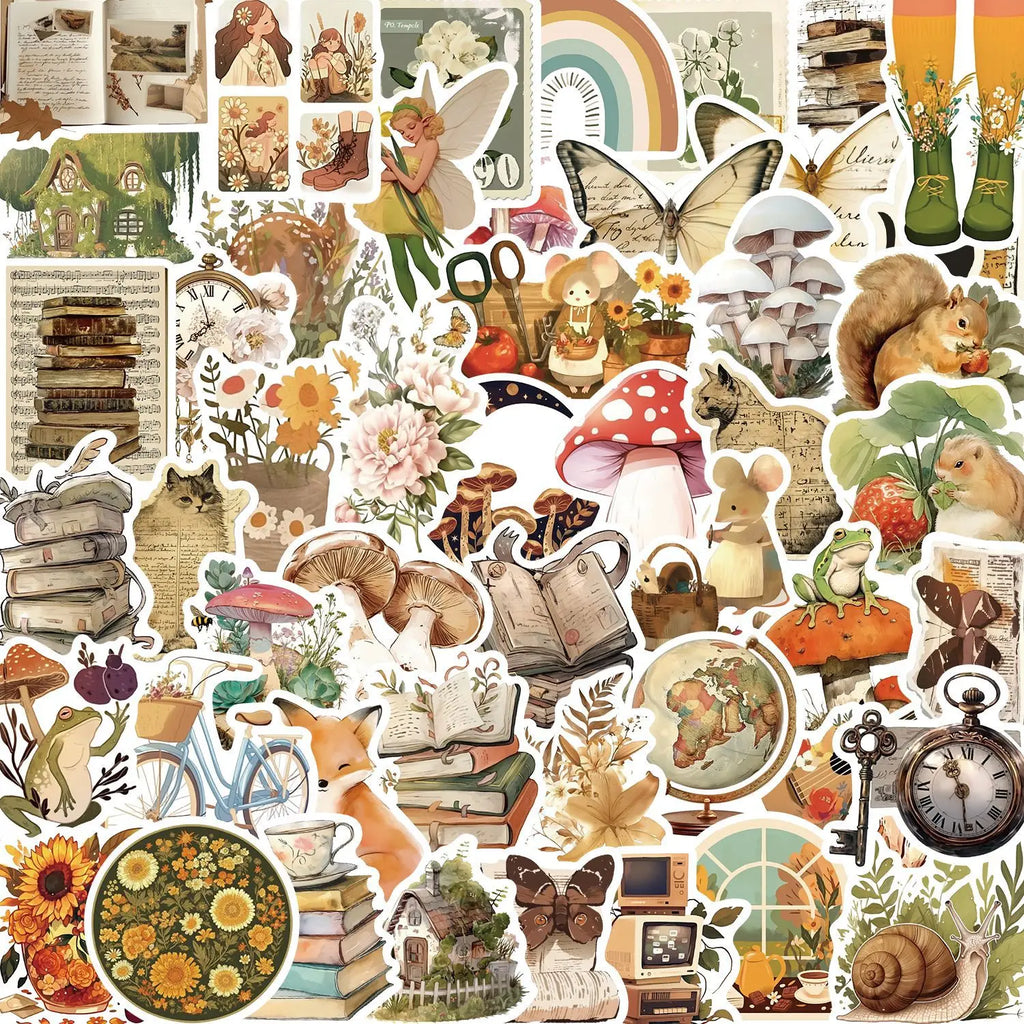 50/100PCS 50 Cartoon Retro Animal Graffiti Stationery Decoration Stickers Party Guitar Notebook Luggage DIY Waterproof Stickers
