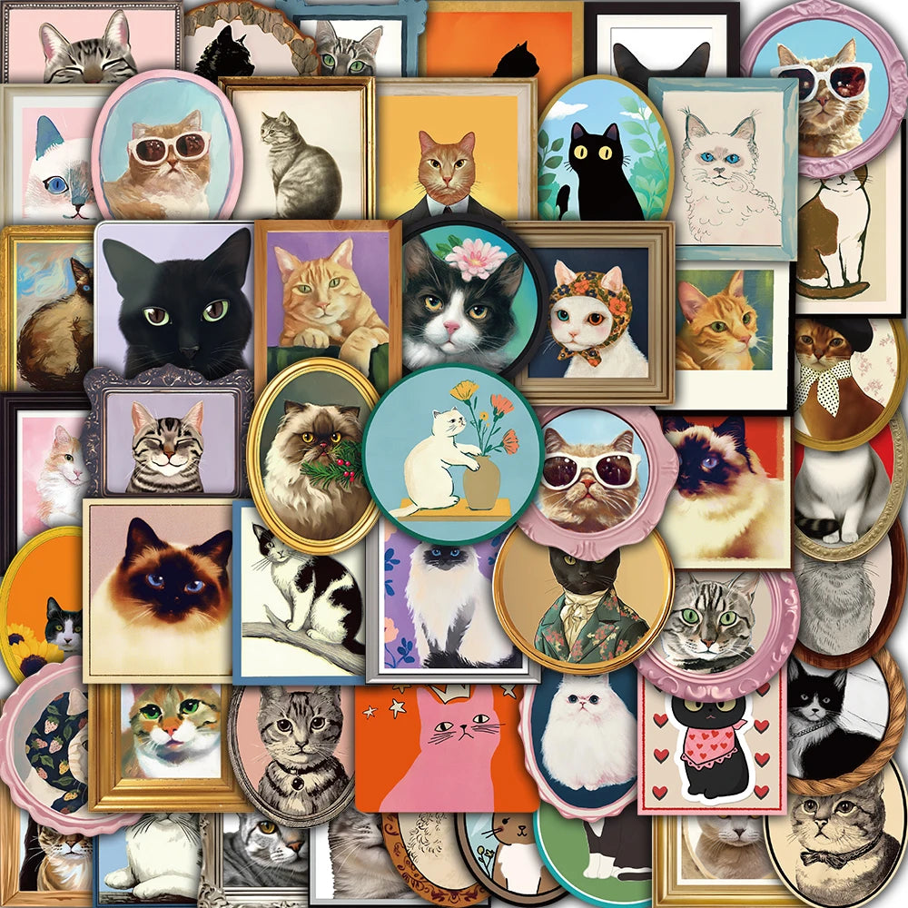 50PCS Cute Cat Sticker Notebook Gift Luggage Scrapbooking Stationery Waterproof Graffiti Coffee Phone Stationery Cartoon Sticker