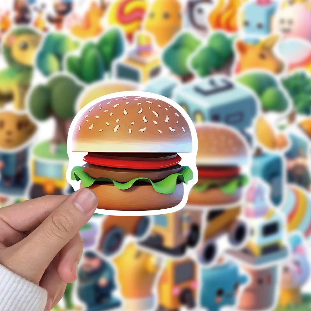 50PCS 3D Small Object Sticker Creative Waterproof Stationery Home Aesthetic PVC Reading Books Notebook Phone Car Stickers ﻿