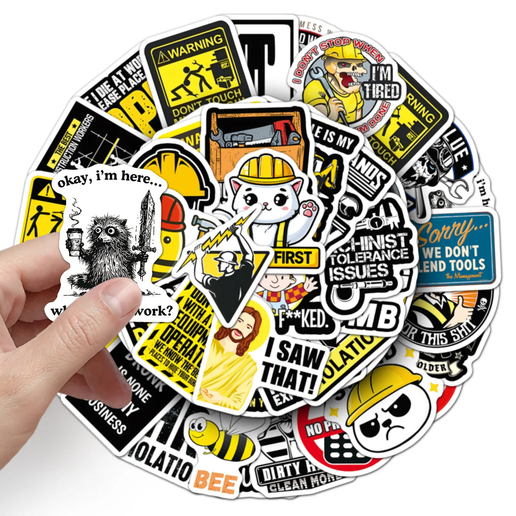 50PCS Safety Helmet Slogan Stickers, Warning Signs Stationery Computer Helmet Suitcase Decora Art Stickers