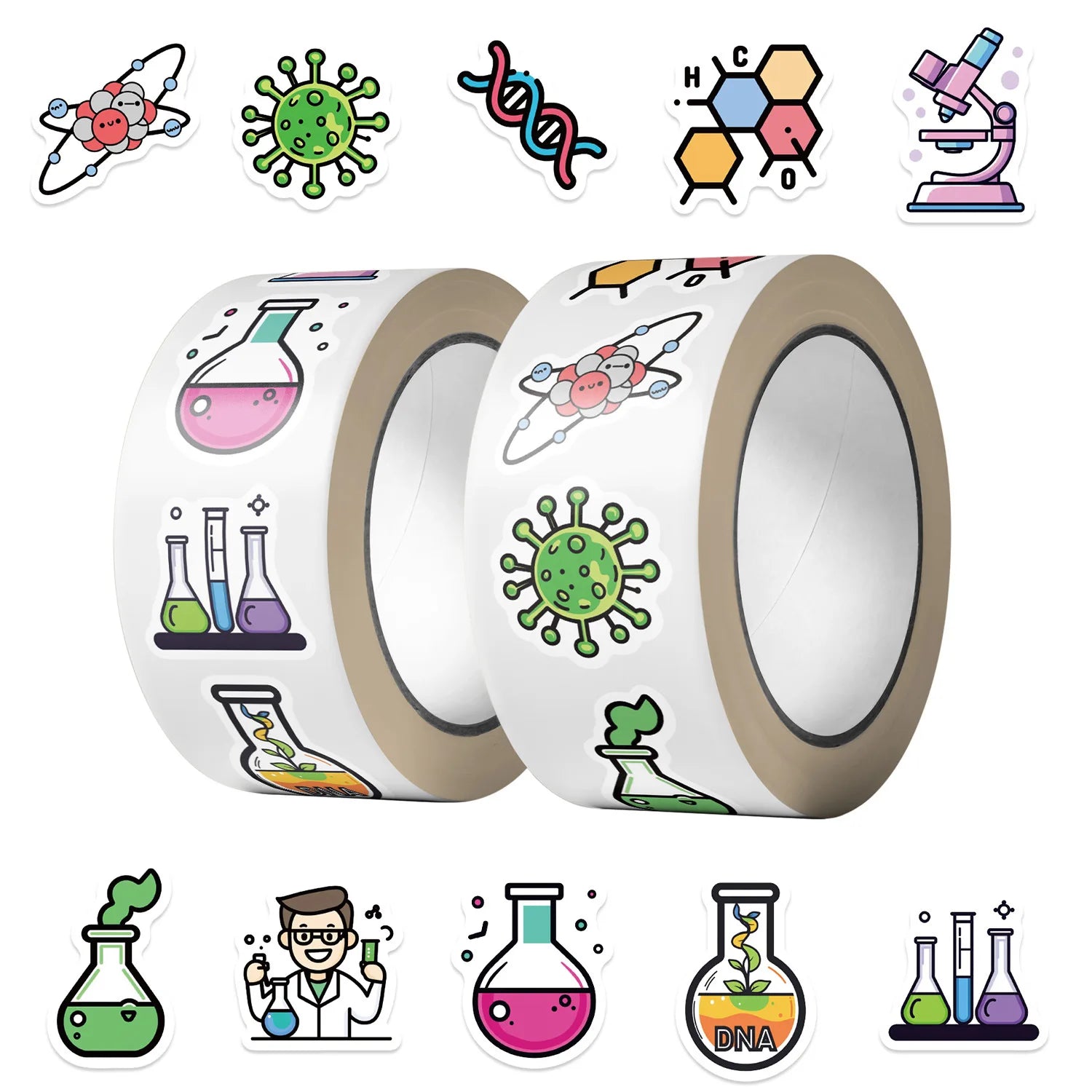 500PCS Cartoon Chemistry Experiment Decorative Stationery Notebook Children Reward Circular Stickers