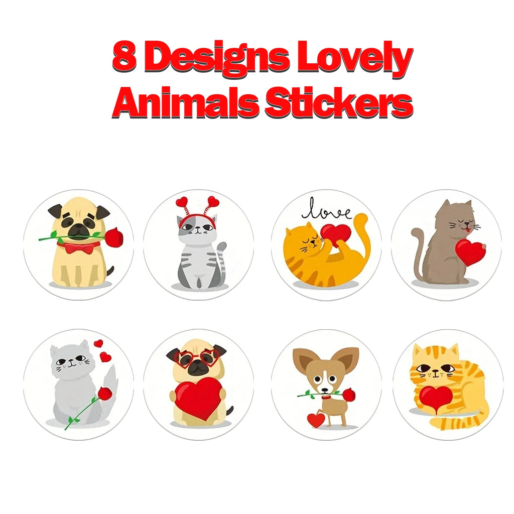 1Roll(500pcs) 1'' Round Cartoon Animals with Love  Stickers for Kids Teacher Reward School Supplies Animal Incentive Home Decor