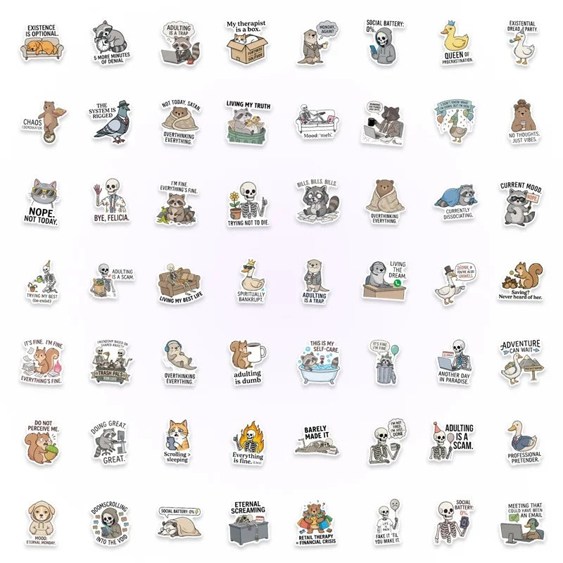10/30/50PCS Animal Bad Taste Humor Sticky PVC Sticker Stationery DIY Laptop Luggage Skateboard Decoration Scrapbooking