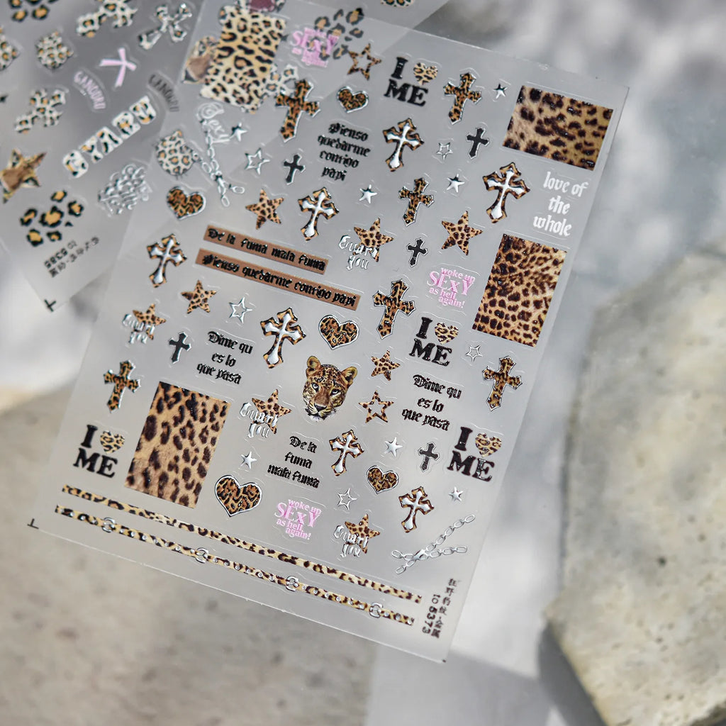 Metal Nail Art Stickers Retro Wild Leopard Print Nails 3D Decorations Stickers Winter Cross Animal Nail Art Accessories Stickers