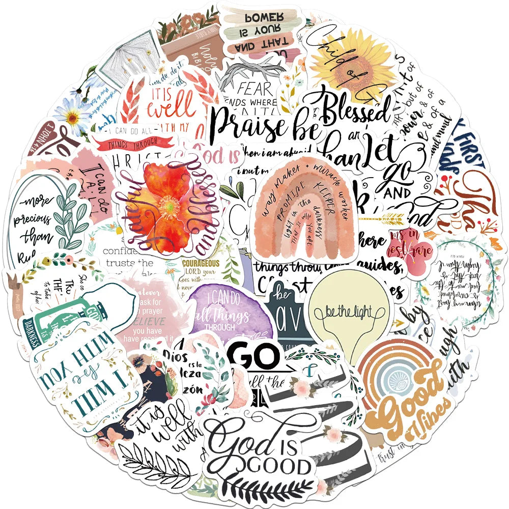 50/200PCS Bible Quote Sticker Packs for Decoration Pad Suitcases Phone DIY waterproof Kids Notebook Stationary tickers