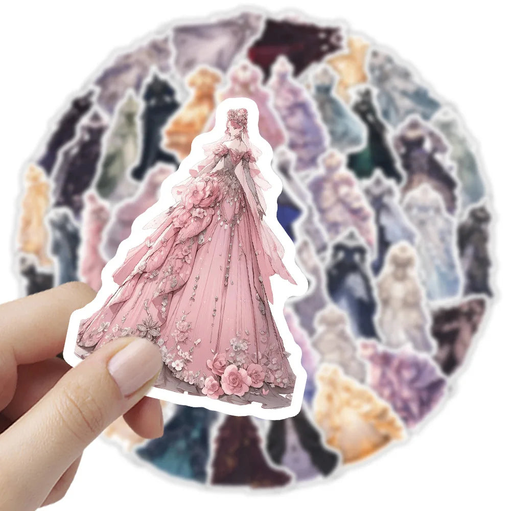 50 Pcs Princess Dress/Cartoon Ballet Animals Stickers Elegant Fashion Waterproof Decorative Stickers Decals