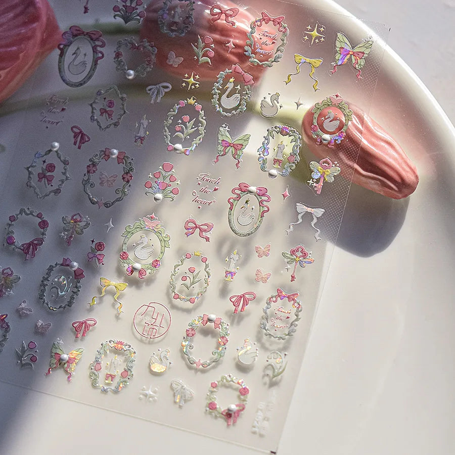 Cute Graffiti Nails Sticker 3D Simple Cat Claw Rabbit Bear Dog Flower Lovely Animal Fruit Adhesive 5D Embossed Nail Art Stickers