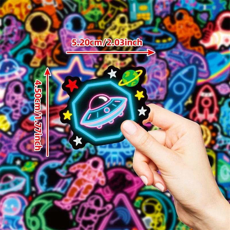 10/30/56PCS Kawaii Neon Astronaut PVC Sticky Sticker Aesthetic Children's DIY Decoration Scrapbooking School Supplies