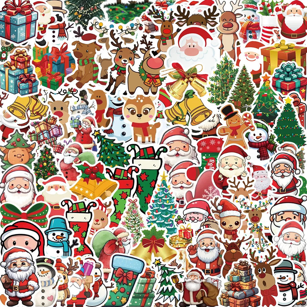 100PCS Santa Claus Graffiti Stickers Decorate Guitar Notebook Luggage DIY Waterproof Holiday Children Stationery Stickers