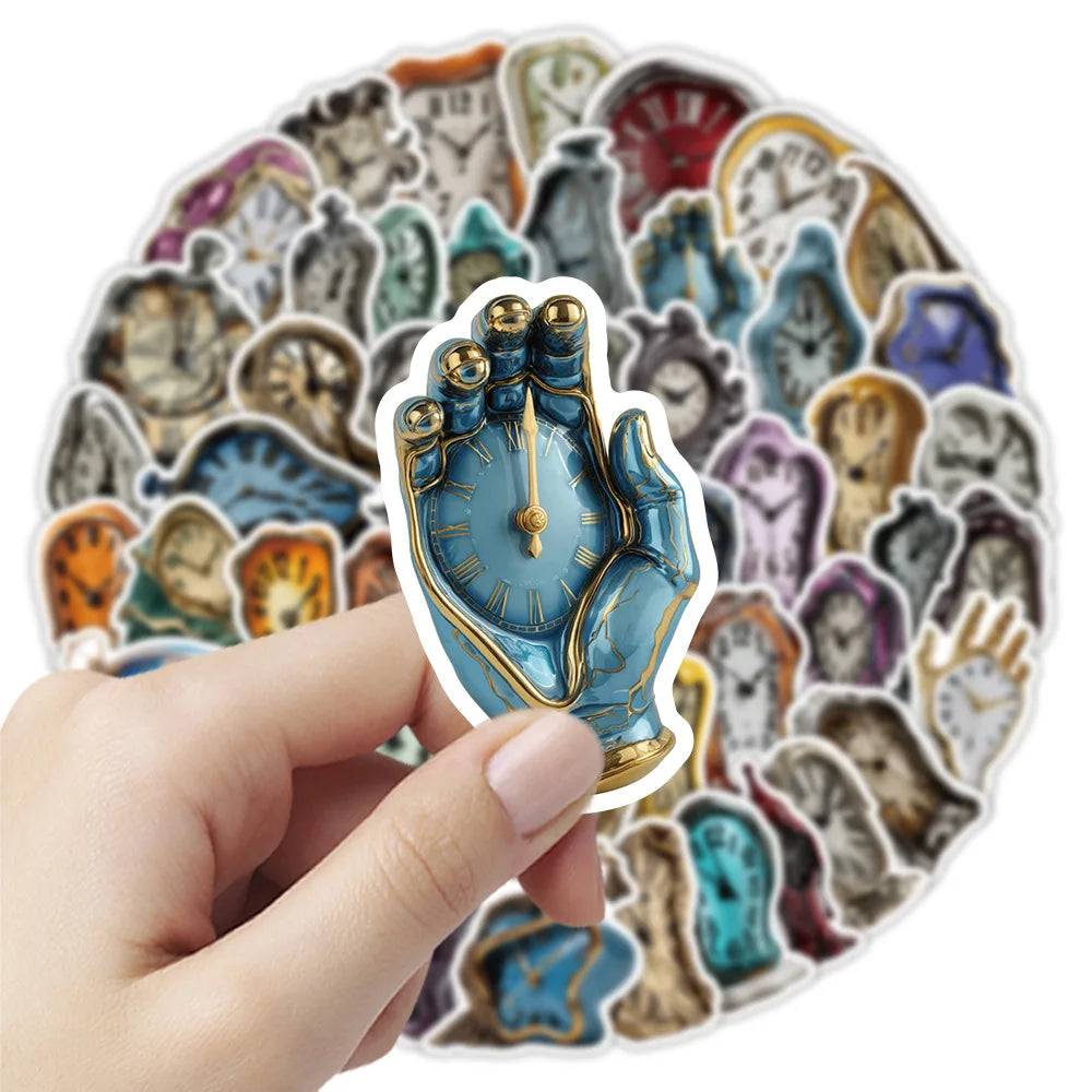 50-Pack Melted Cartoon Clock Stickers DIY Decorative Decals for Phone Tablet Guitar Water Cup Helmet Notebook