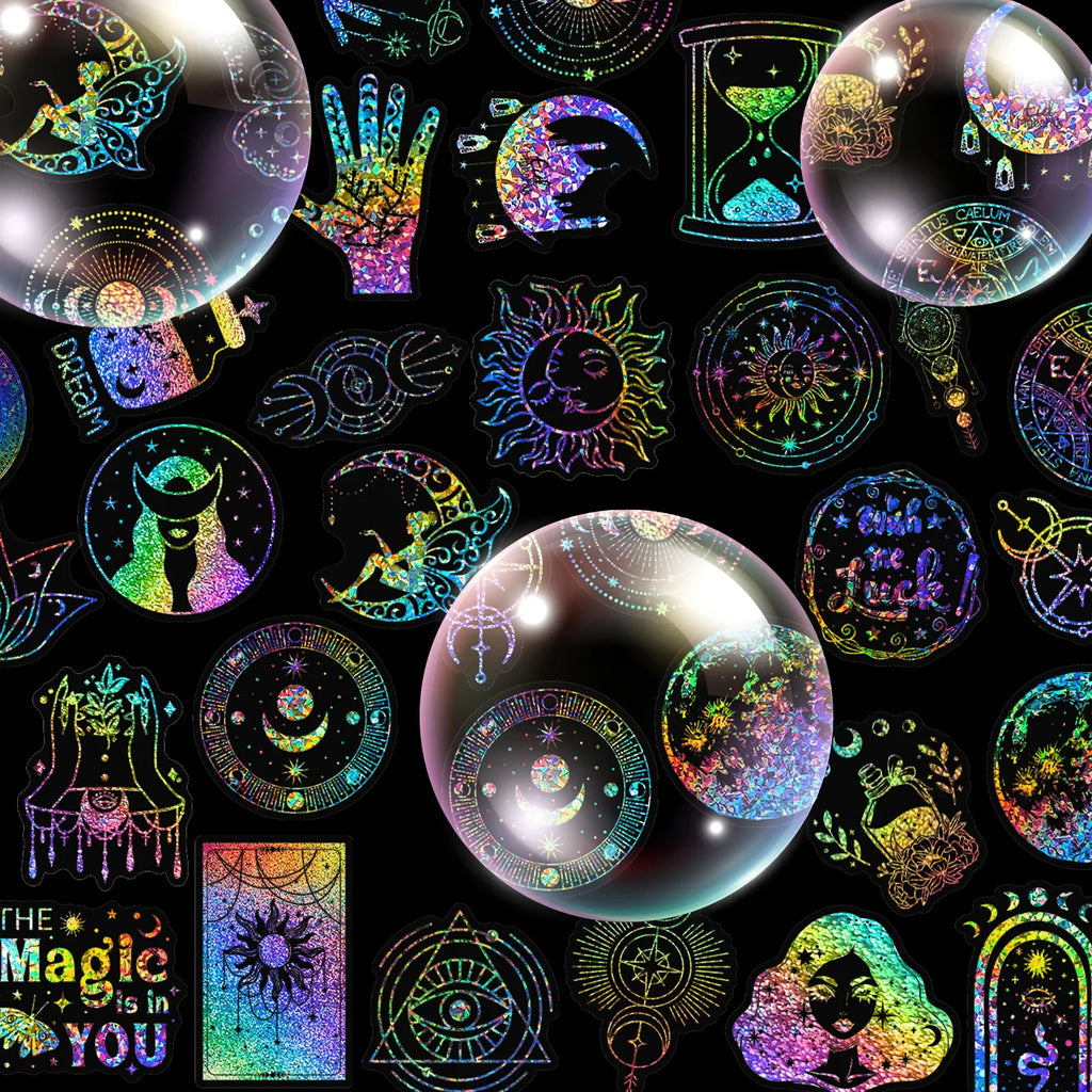 100 PCS Colorful Laser Magic PET Stickers Aesthetic for DIY Guitar Scrapbooking Suitcase Water Bottle Phone Laptop Skateboard