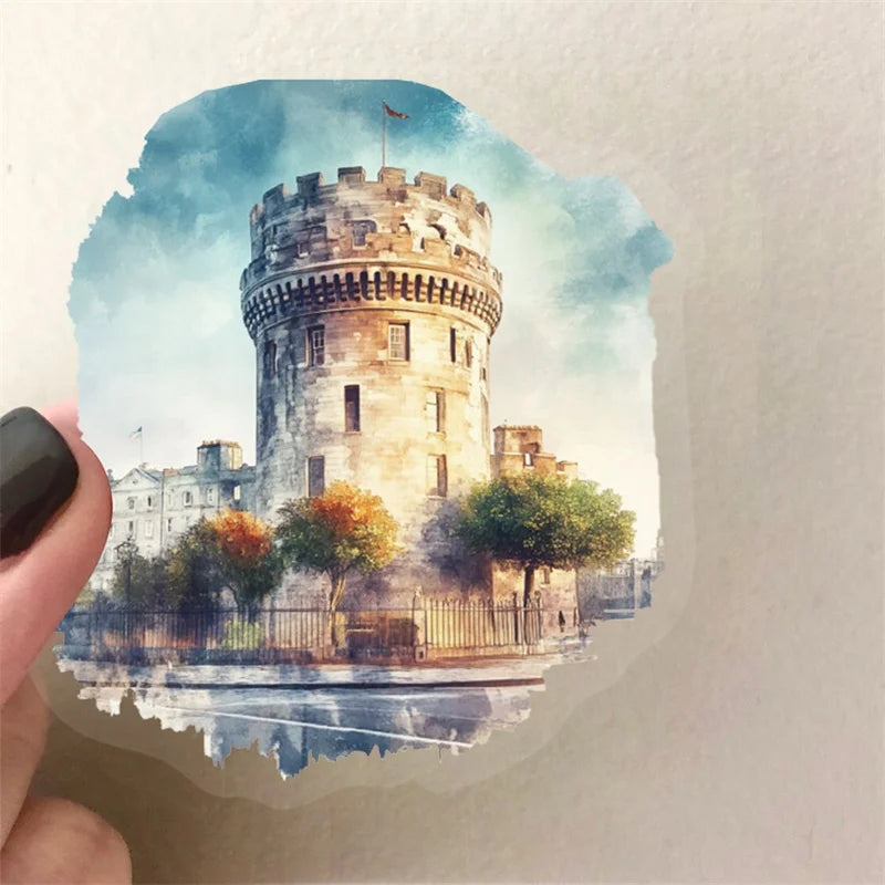 50PCS World Architecture PET Sticky Sticker Aesthetic Tear Open Decoration Scrapbooking Stationery Supplies for Kids
