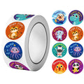1Roll(500Pcs) Cute Animals Reward Stickers for Students 1.0'' Round 8 Designs Decal Diy Adorn Gifts Package Home Decoration