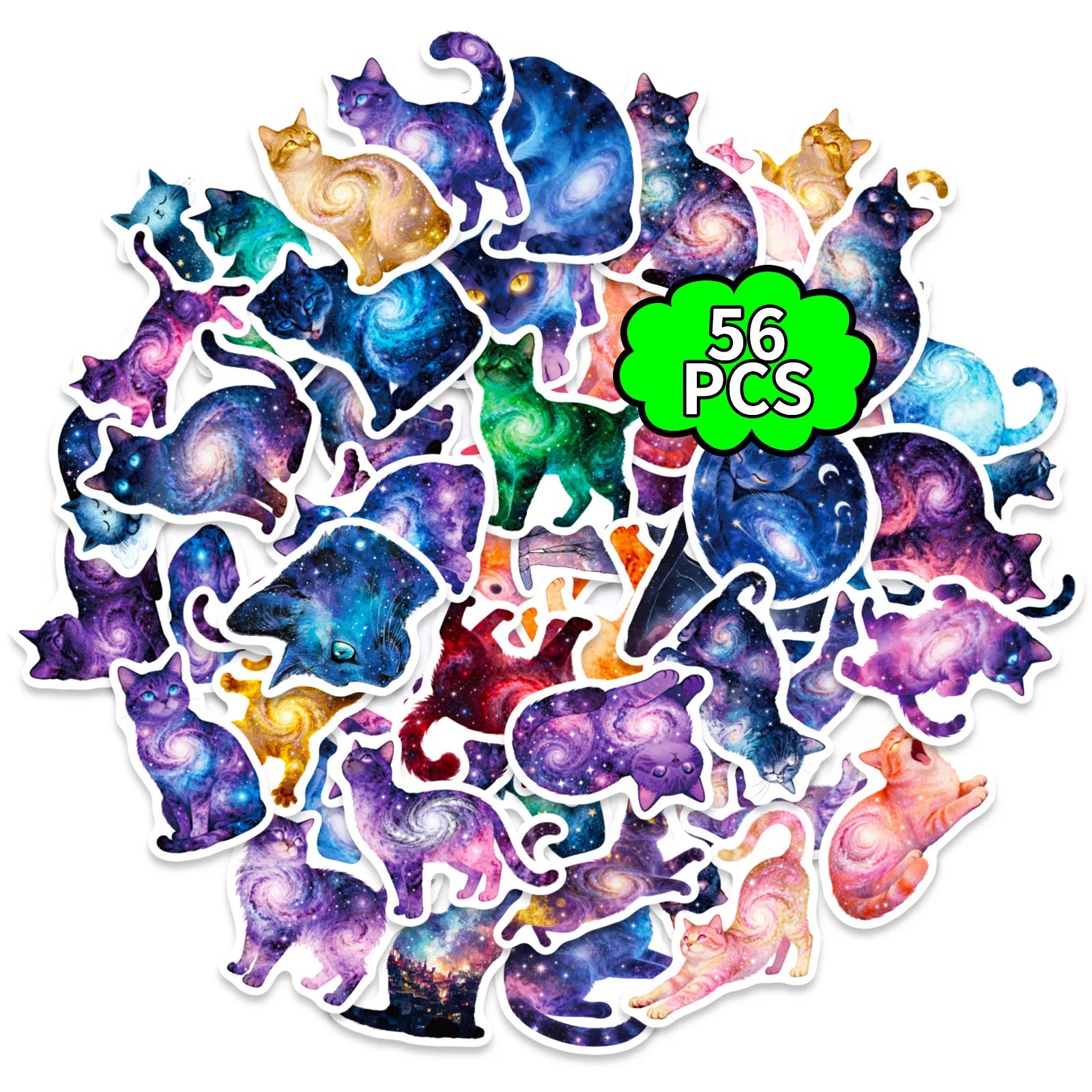 56/112 Pcs Colorful Dreamy Galaxy Cat Doodle Stickers Vivid High Quality for Cup Guitar Piano Stationery Box Decals
