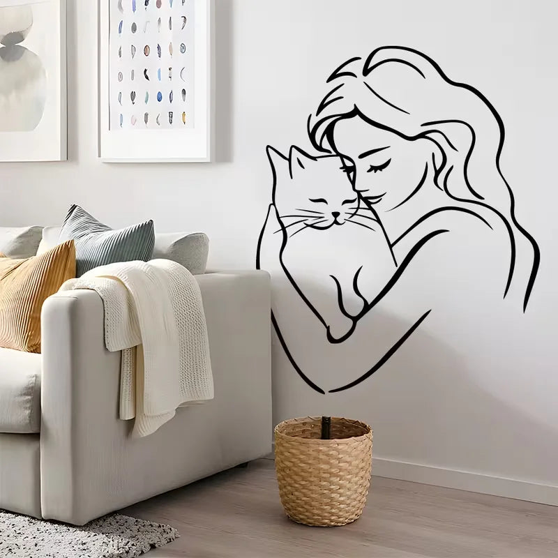 One Piece of PVC Stylish Wall Stickers for Lovers, Featuring The Silhouette of a Woman Holding a , Suitable for Decorating Walls