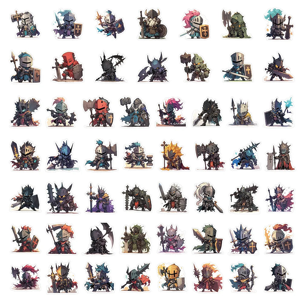 54Pcs Knight Stickers Monster Cartoon Anime Personalized Graffiti Decoration Phone Case, Children Stationary Stickers Reward