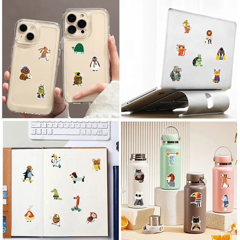 50-Pack Cute Watercolor Animal Stickers DIY Decorations for Mobile Phones Laptops Journaling Scrapbooking