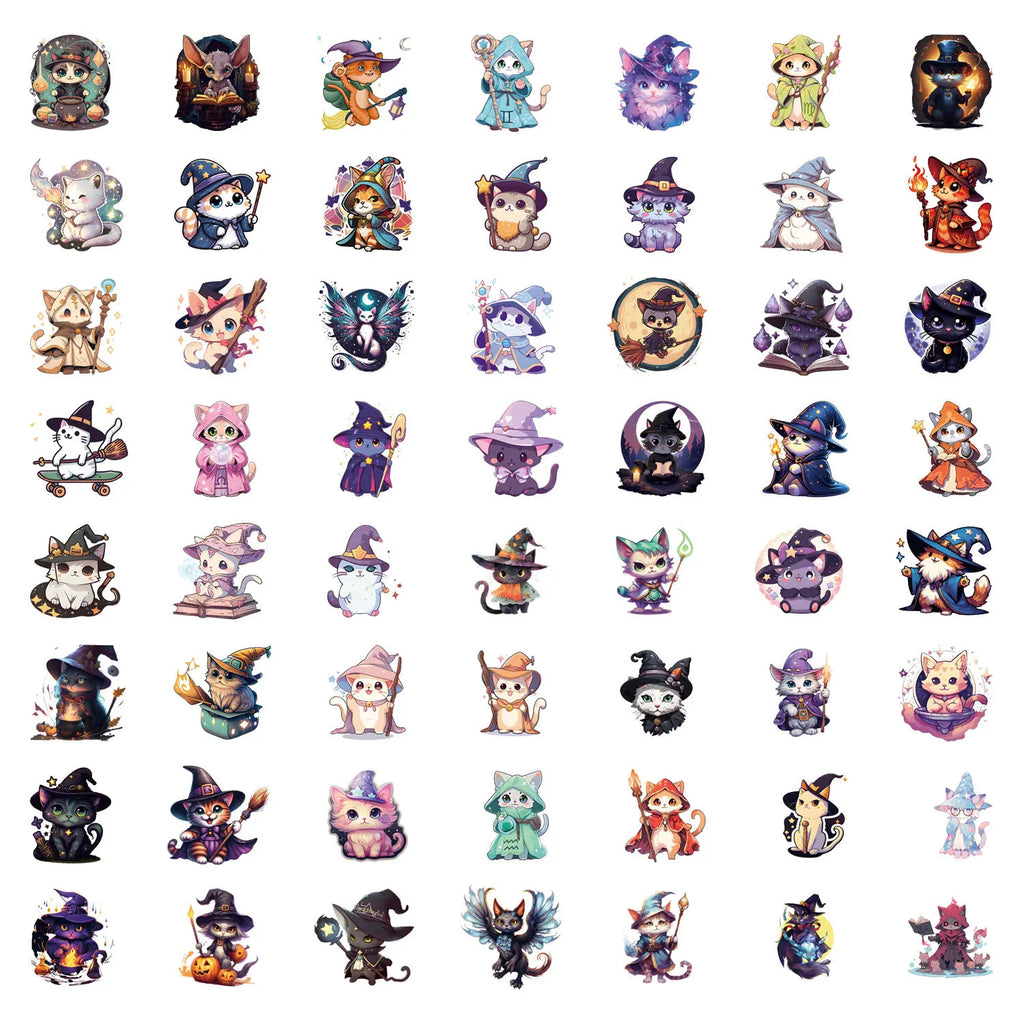55/110PCS Cartoon Magic Cat Personality Graffiti Sticker Car Luggage Water Cup Notebook Sticker