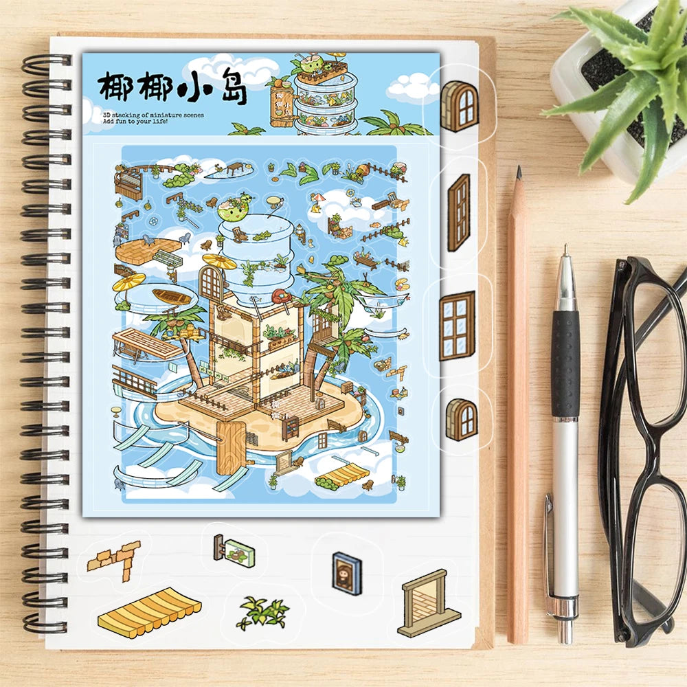 4PCS Coconut Lsland Game Landscaping Sticker Nostalgia Modern Laptop Luggage Graffiti Coffee Living Room Harajuku Sticker