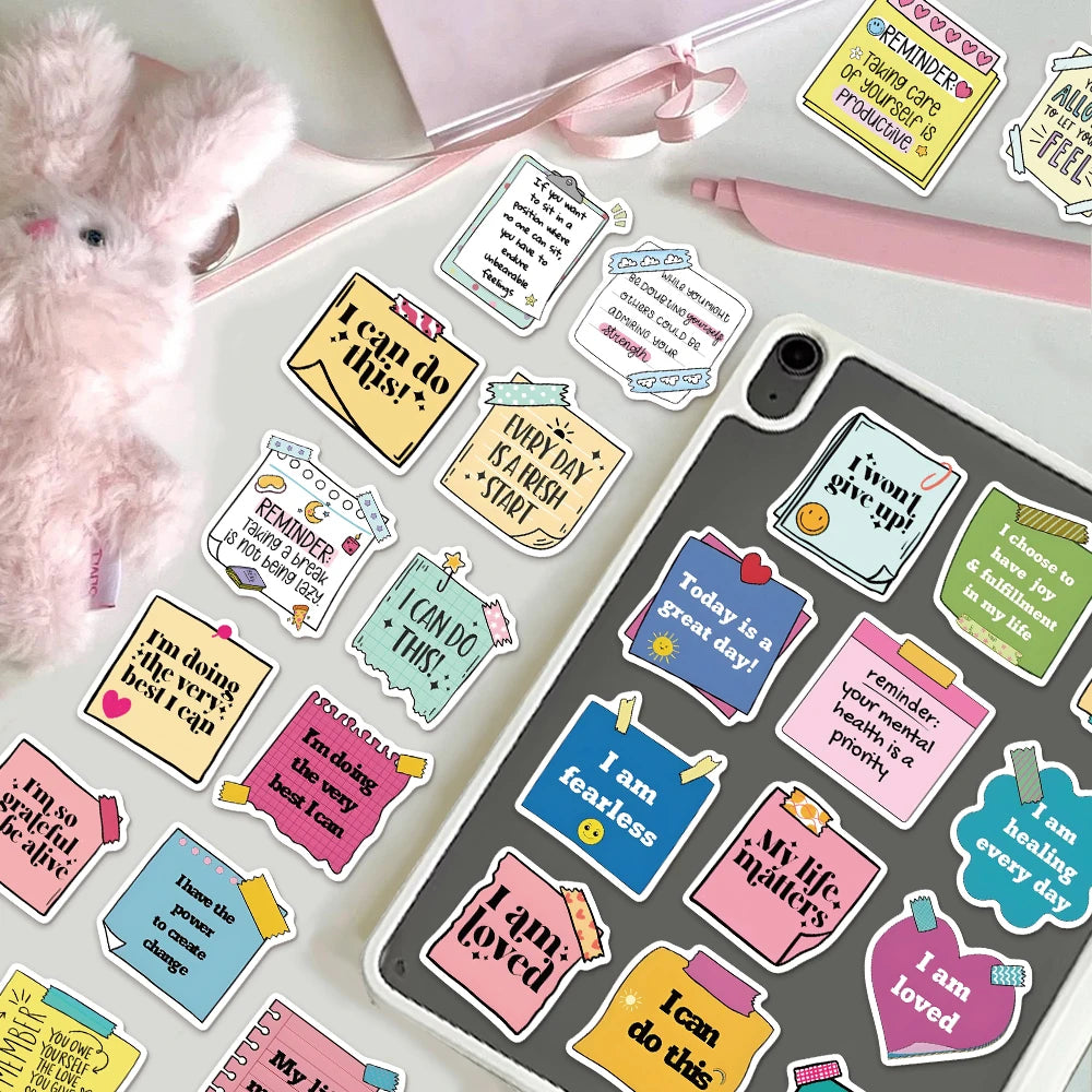 50PCS Self affirmation Encouragement Slogans Graffiti Stickers DIY Manual for Speakers Skateboards Tablets Decorative Stickers
