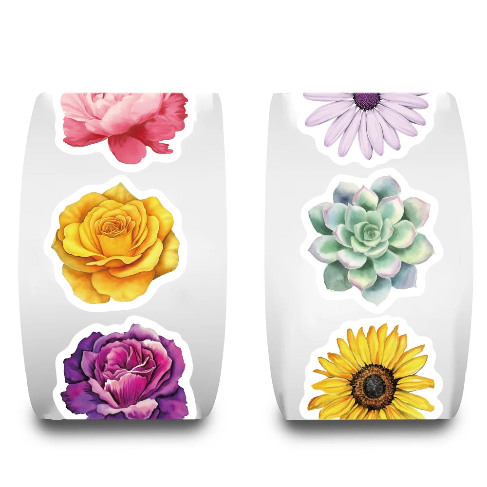 500PCS Flower Roll Stickers Nostalgia Skateboard Collage Fashion Phone Coffee Scrapbook For Fashion Luggage Decoration Sticker