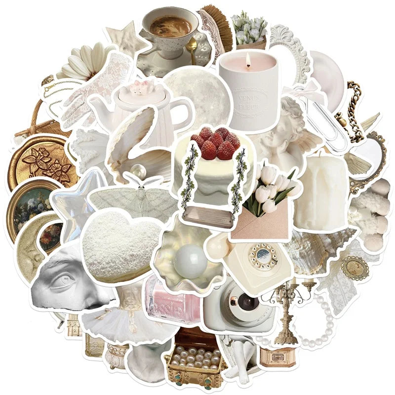 10/30/50PCS INS White PVC Sticker Aesthetic Decoration Scrapbooking Sketchbook Korean Stationery School Supplies for Kids