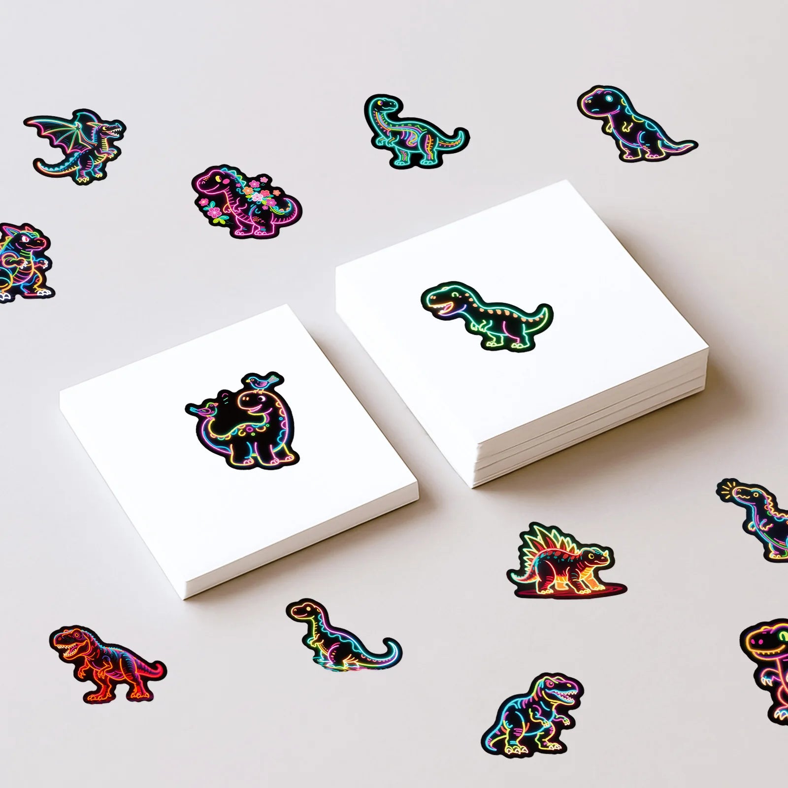 56PCS Neon Dinosaur Cartoon Graffiti Stickers Color Dinosaur DIY Guitar Skateboarding Sticker