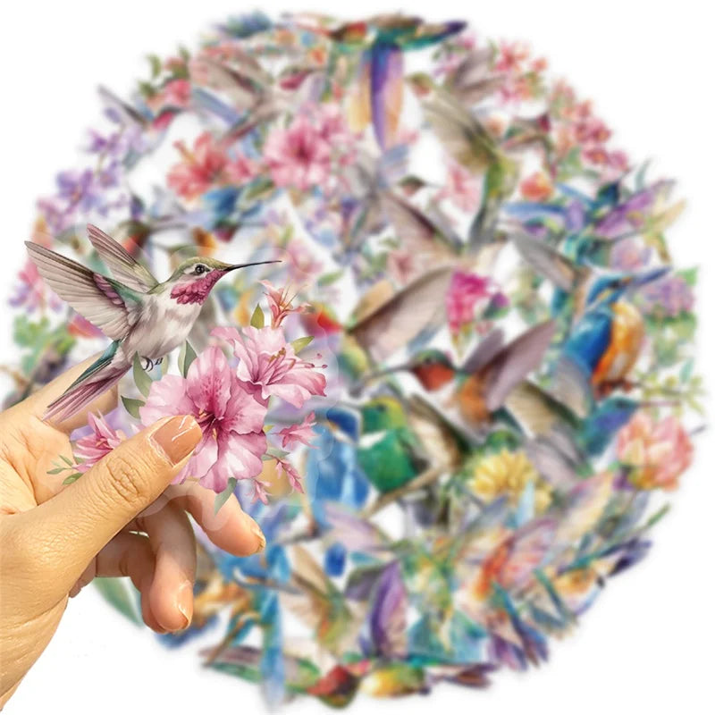 50PCS Cartoon Hummingbird PET Sticky Sticker Aesthetic Korean Stationery DIY Decoration Scrapbooking School Supplies for Kids