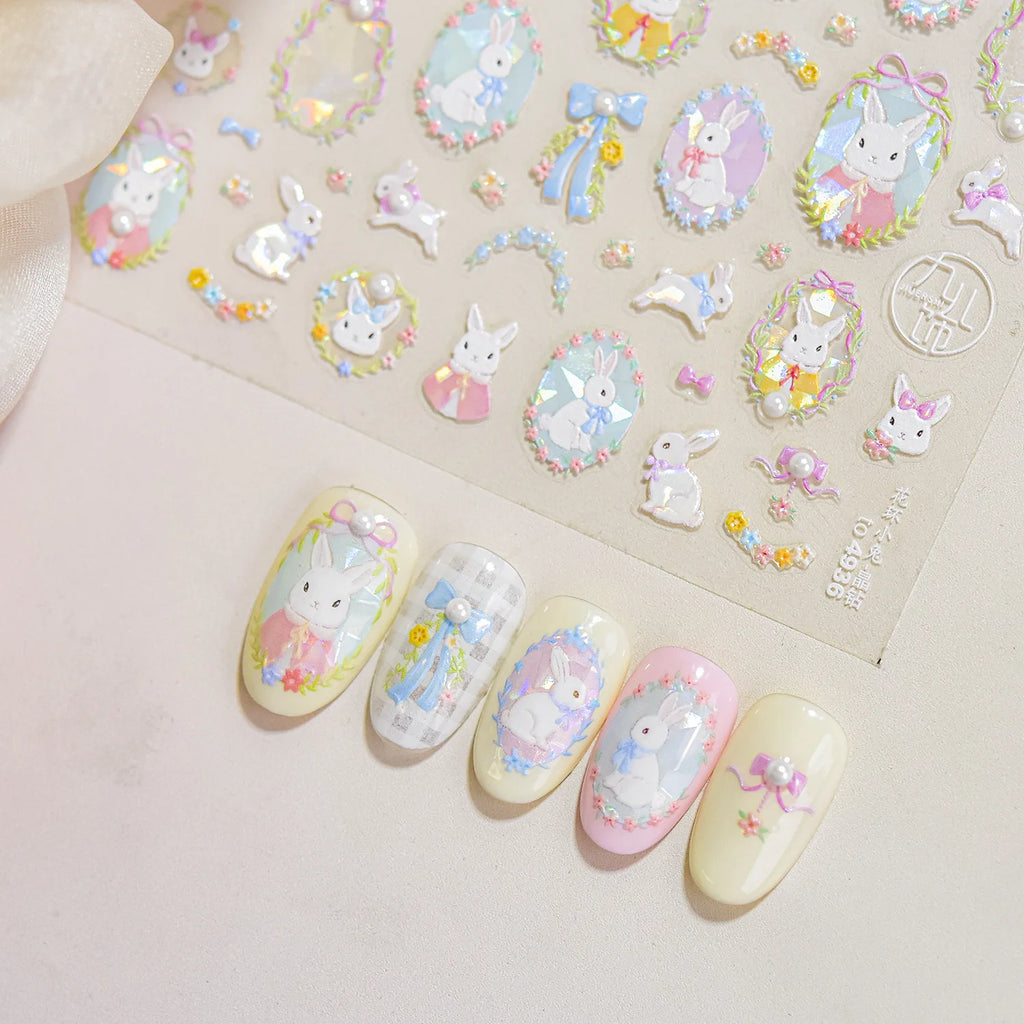 5D Crystal Diamond Nail Stickers Flower Butterfly Little Rabbit Nails Art Accessories Stickers DIY Self Adhesive Manicure Decals