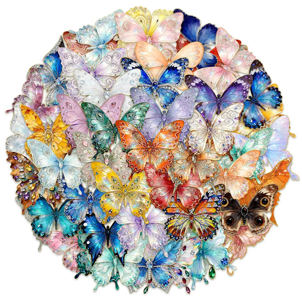 50PCS Gem Butterfly Cartoon Beautiful DIY Sticker Sketchbook Handmade Mobile Luggage Skateboard Waterproof Stickers