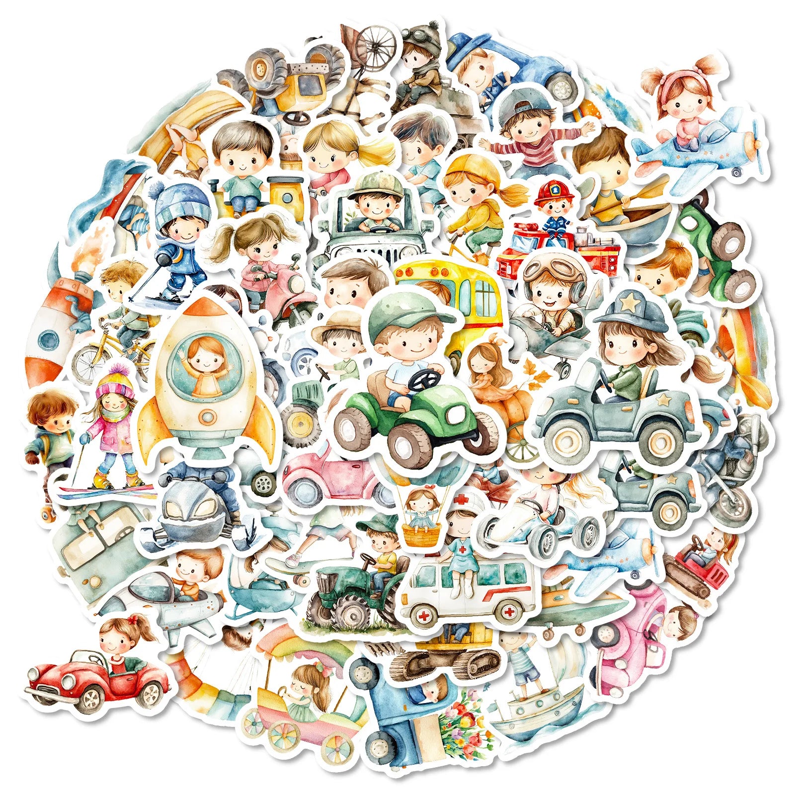 56pcs Fairy Tale Style Children's Daily Doodle Stickers DIY Decorations for Guitar Mobile Phone Case Notebook Student Stationery