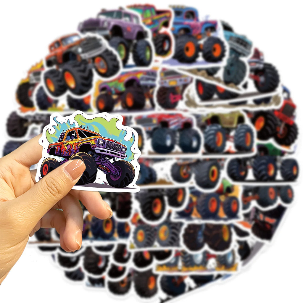 50/100pcs Cartoon Monster Truck Stickers Cute Vinyl Decals For Luggage Laptop Water Bottle Guitar Phone Waterproof Graffiti