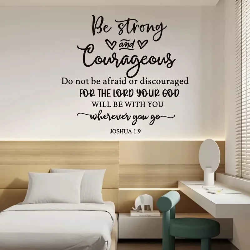 1pc Joshua 1:9 Inspirational Bible Verse Wall Decal - Contemporary Self-Adhesive Religious Quote Sticker with Black & White Lett
