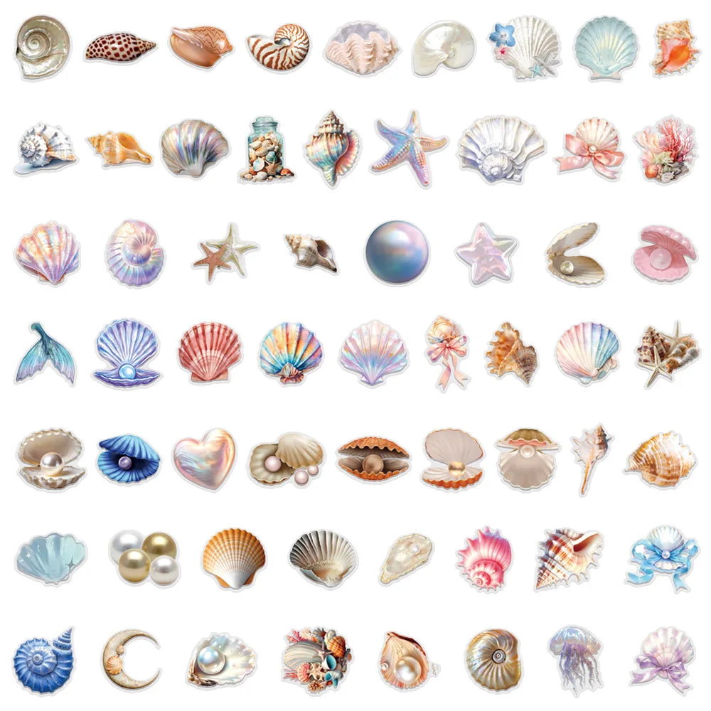 62PCS Transparent PET Conch Shell Creative Graffiti Stickers for Luggage Water Cups Skateboard Stickers