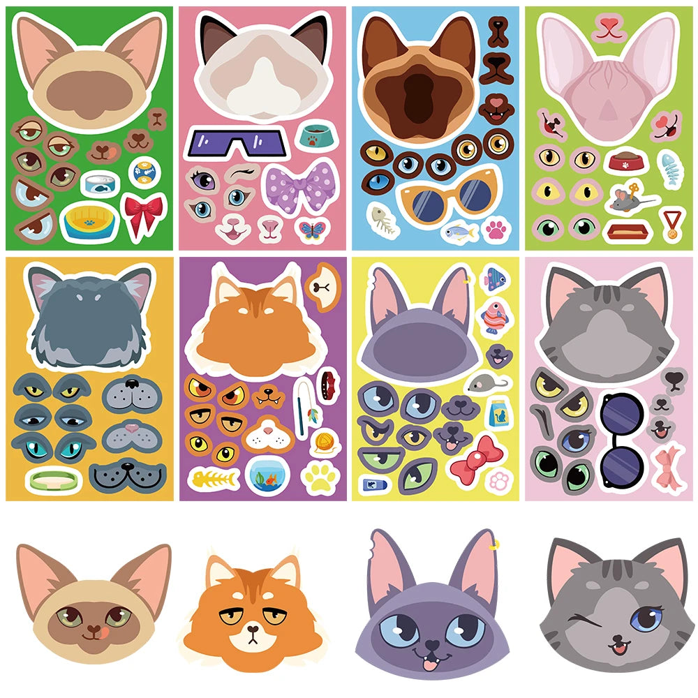 8PCS Cat Collages Stickers Motorcycle Harajuku Aesthetic Stationery Suitcases Notebook Coffee Retro Art Picture Wall Stickers