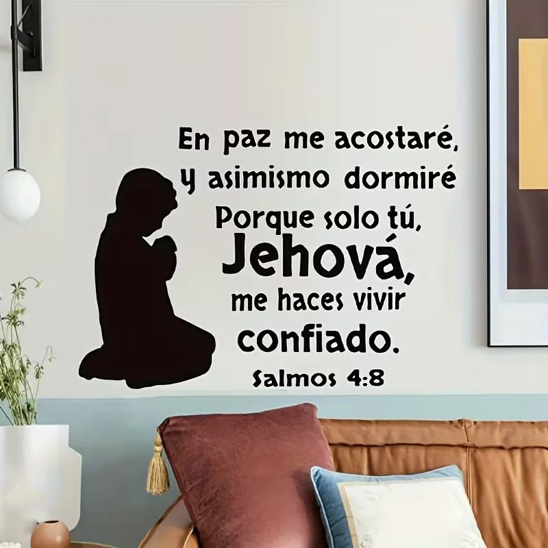 Black Boy Side Shadow Prayer English Wall Sticker, Decorate Hotel, Homestay, Office, Bedroom, Living Room, Kitchen, Dining Room,