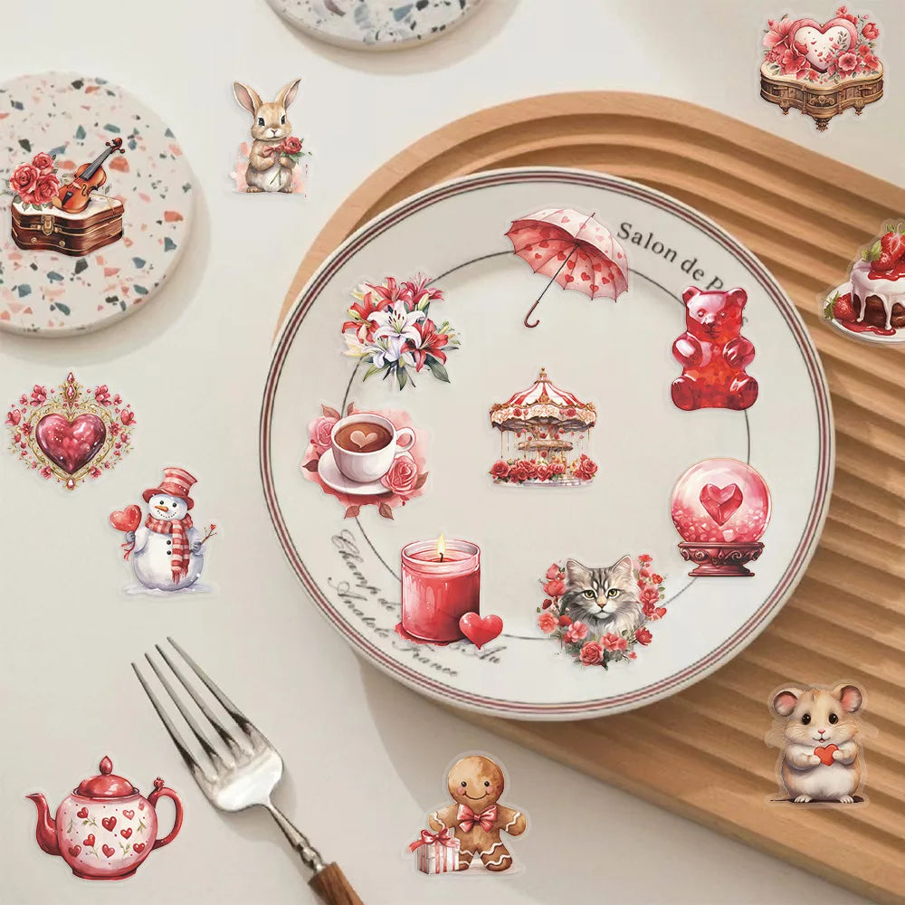 50 PCS Transparent Cartoon Confession Gift Sticker Pack Waterproof Transparent PET Bookkeeping Material Decor Guitar Notebook