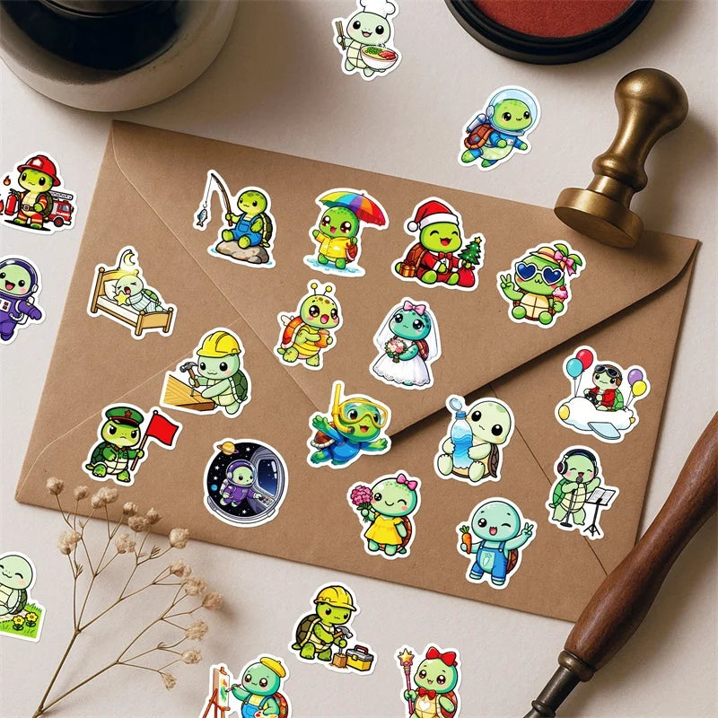 10/30/56PCS Kawaii Little Turtle Colored PVC Sticky Stickers Aesthetic DIY Phone Laptop Luggage Skateboard Graffiti Decals