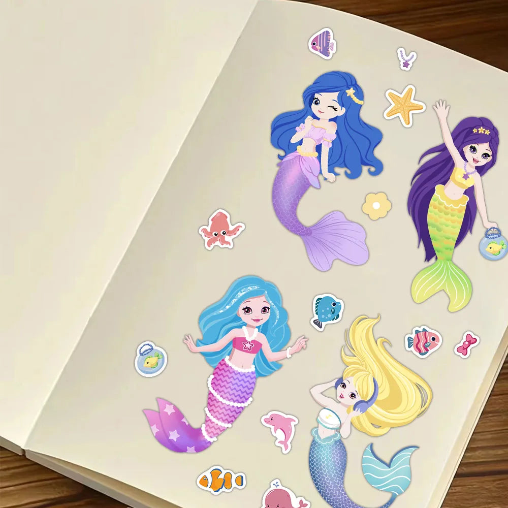 8/16PCS Creative Mermaid Sticker diy Notebook Handbook Sticker Material Sticker