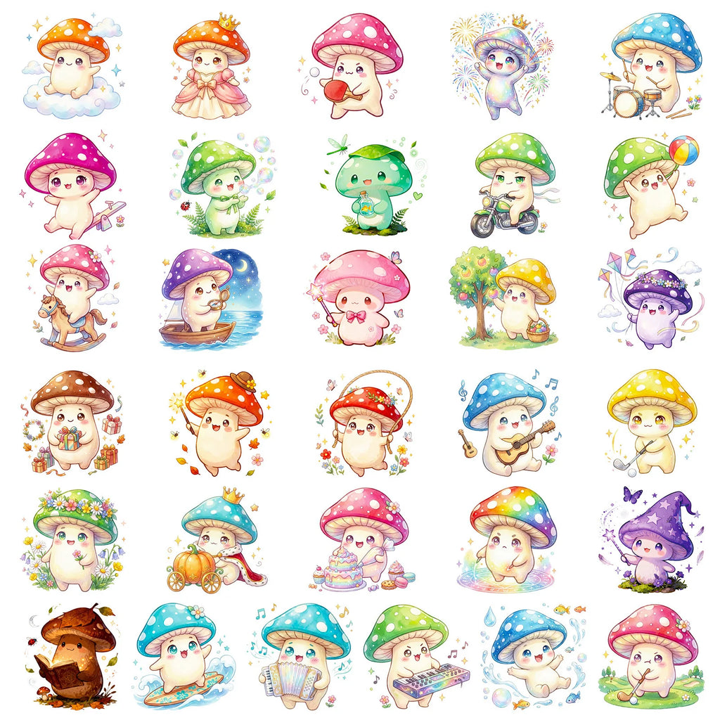 56-Pack Cute Mushroom Children's Stickers Waterproof Decals for Notebook Luggage Fridge Helmet Guitar Student Supplies Decor