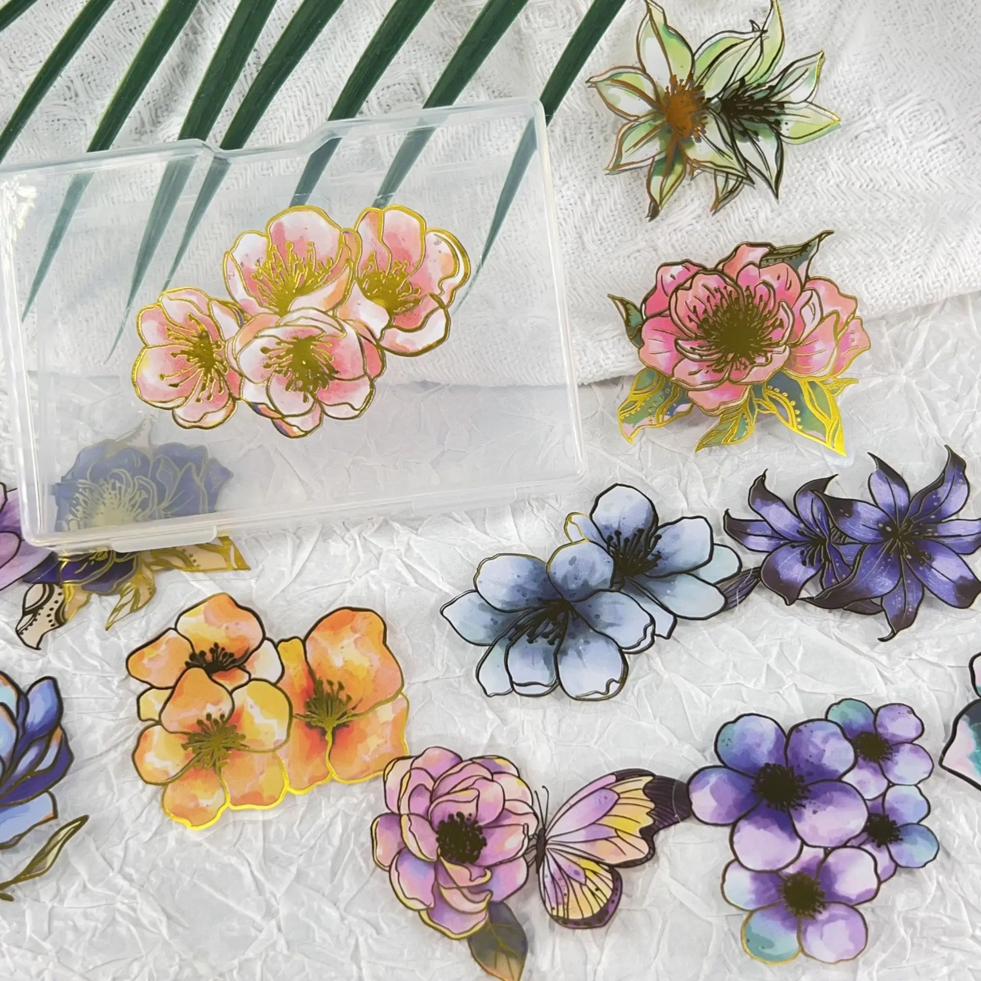 50/100PCS Hot Stamping Elegant Floral Stickers Waterproof Transparent PET Decorative Guitar Stationery Helmet Stickers