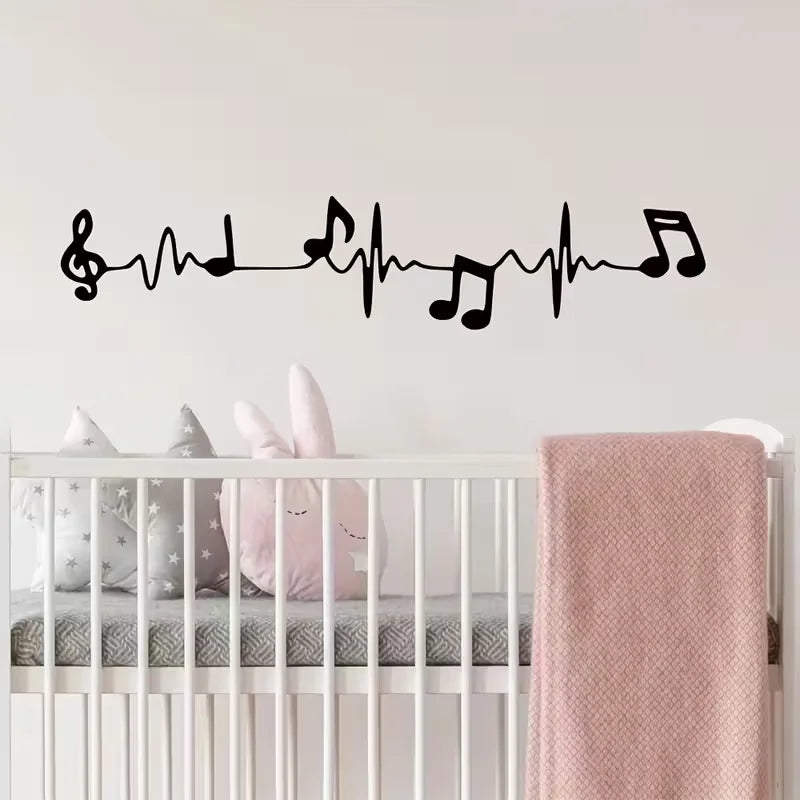 1pc Contemporary Music Piano Notes Wall Decal, Pre-pasted Plastic Electrocardiogram Graphic, Semi-matte Finish, Rectangle Shape