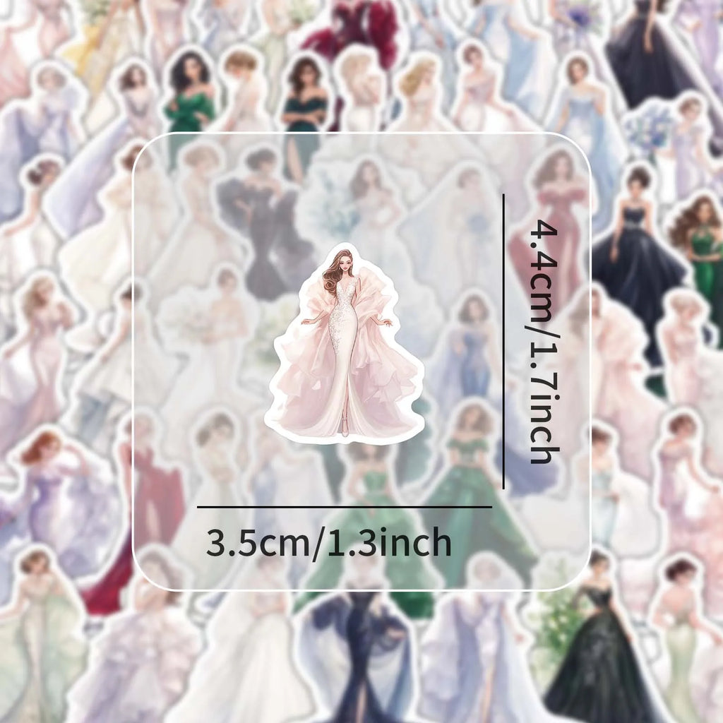 50/100 Pcs Cute Bride in Wedding Dress Stickers for Cup Wardrobe Fridge Stationery Box Guitar Piano Lunch Box Reward Decals