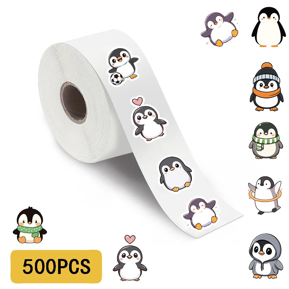 500PCS Penguin Roll Stickers Aesthetic Coffee Cartoon Waterproof Phone Loptop Luggage Refrigerator Skateboard Graffiti Sticker